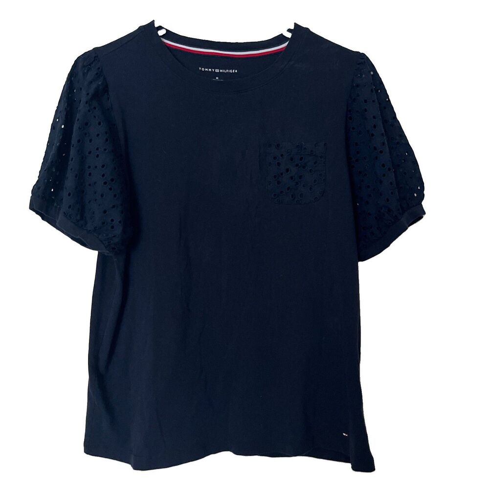 Tommy Hilfiger Top Size M Eyelet Lace Pocket Navy Blue